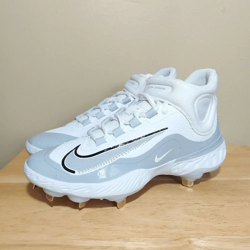 Nike Alpha Huarache Elite 4 Mid Metal Baseball Cleats Grey FD2744-102 Men's 7.5
